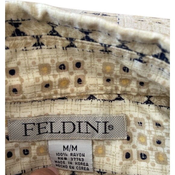 Feldini Shirt Mens Medium Geometric Short Sleeve Button Up Pocket - Picture 7 of 8